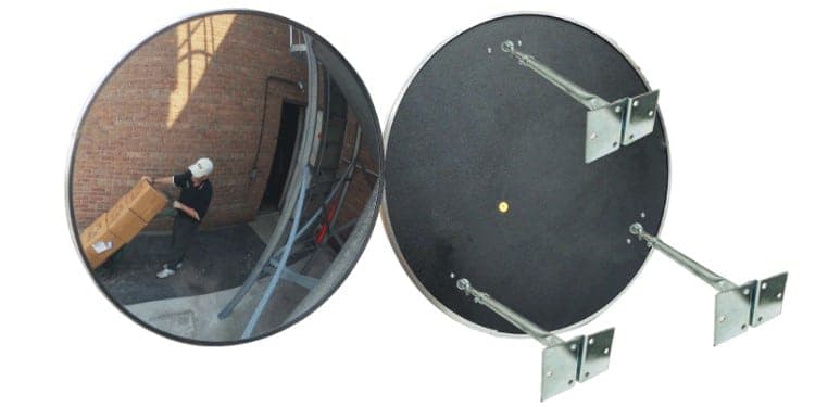 Triple telescoping bracket supporting a large convex mirror